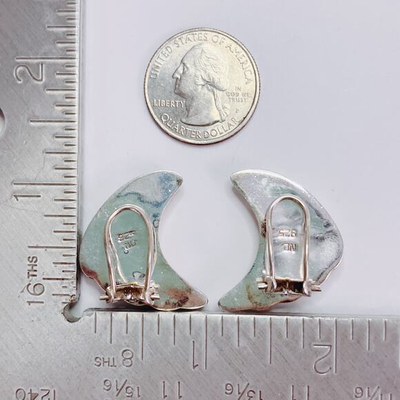 VTG Sterling Silver ND 925 Modernist Wave Clip On Earrings Sculptural Minimalist - Picture 10 of 11